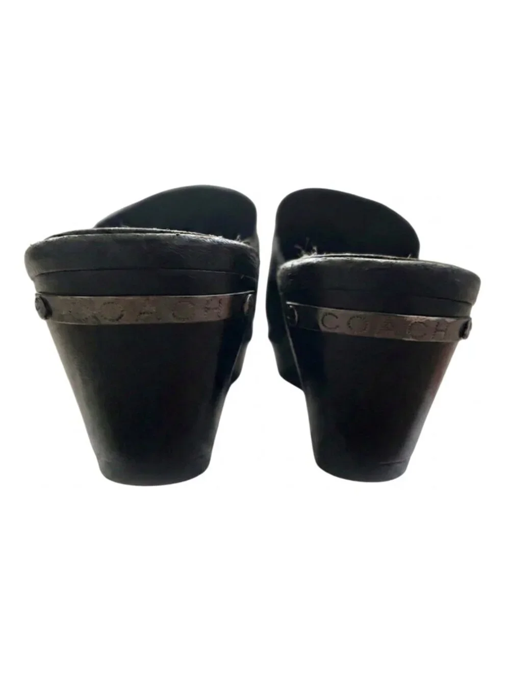 vintage coach tanya preppy black studded mules clogs heels with bows